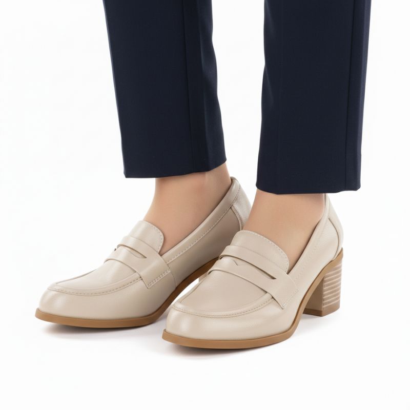 Women's beige lords heeled shoes M.Daszyński MR2201D-3A