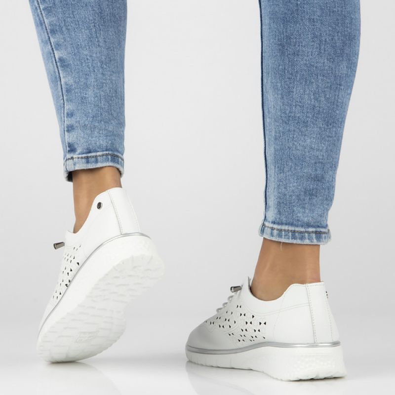 Women's leather openwork shoes, white Filippo DP6714