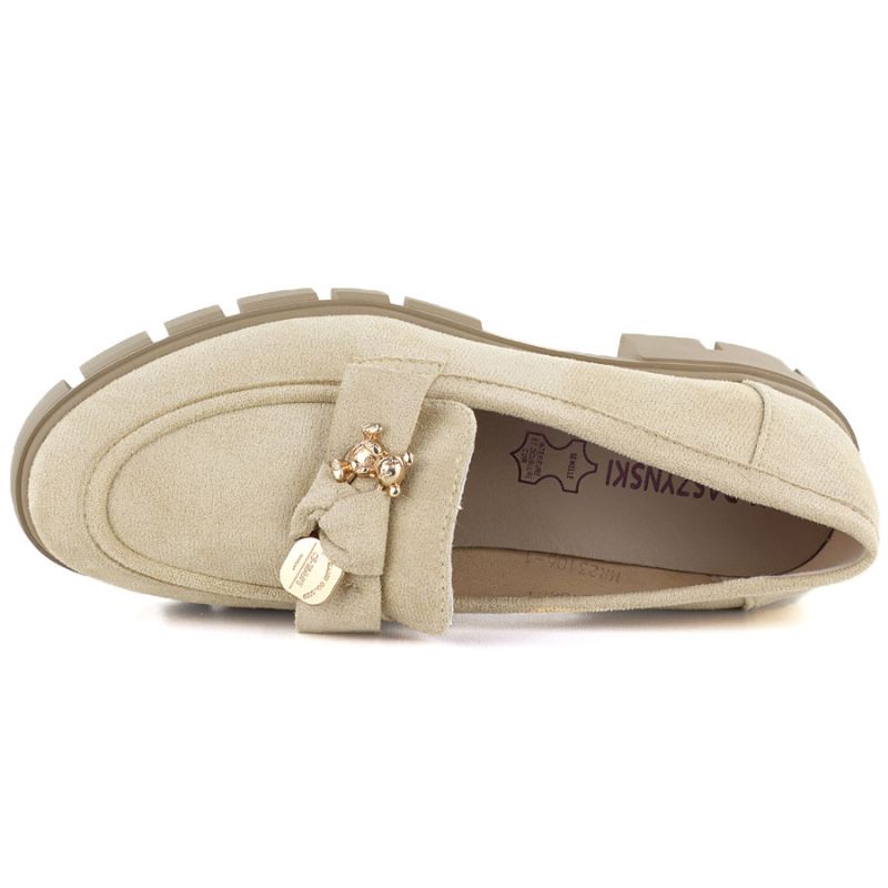 Women's suede shoes with decoration, beige M.Daszyński MR23106
