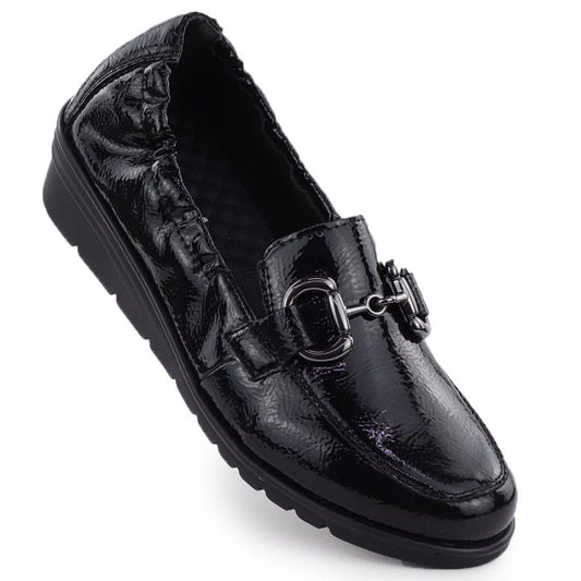 Women's patent leather wedge shoes, black, Rieker L5352-00