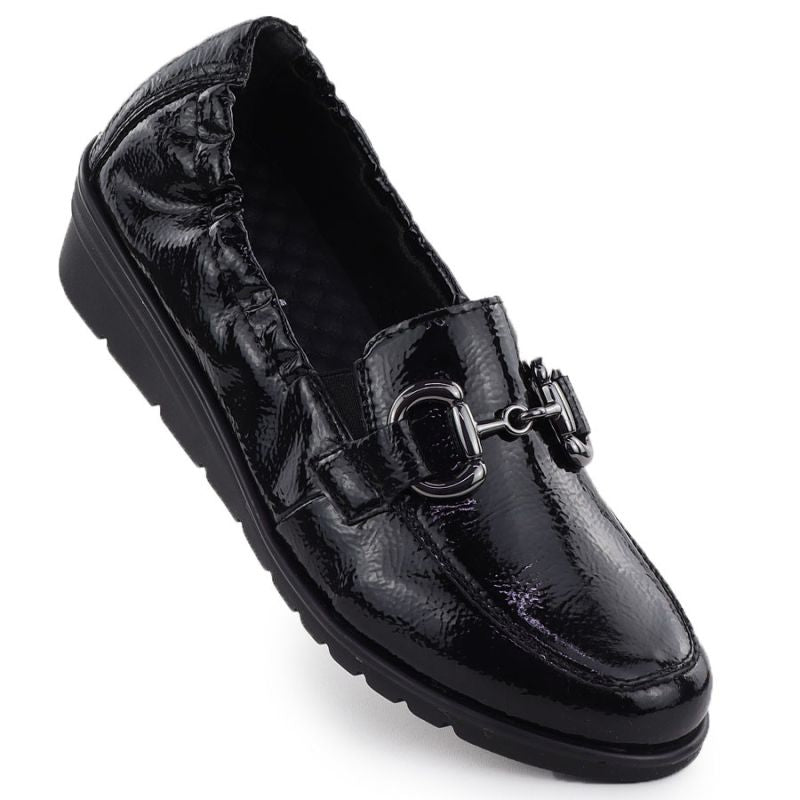 Women's patent leather wedge shoes, black, Rieker L5352-00