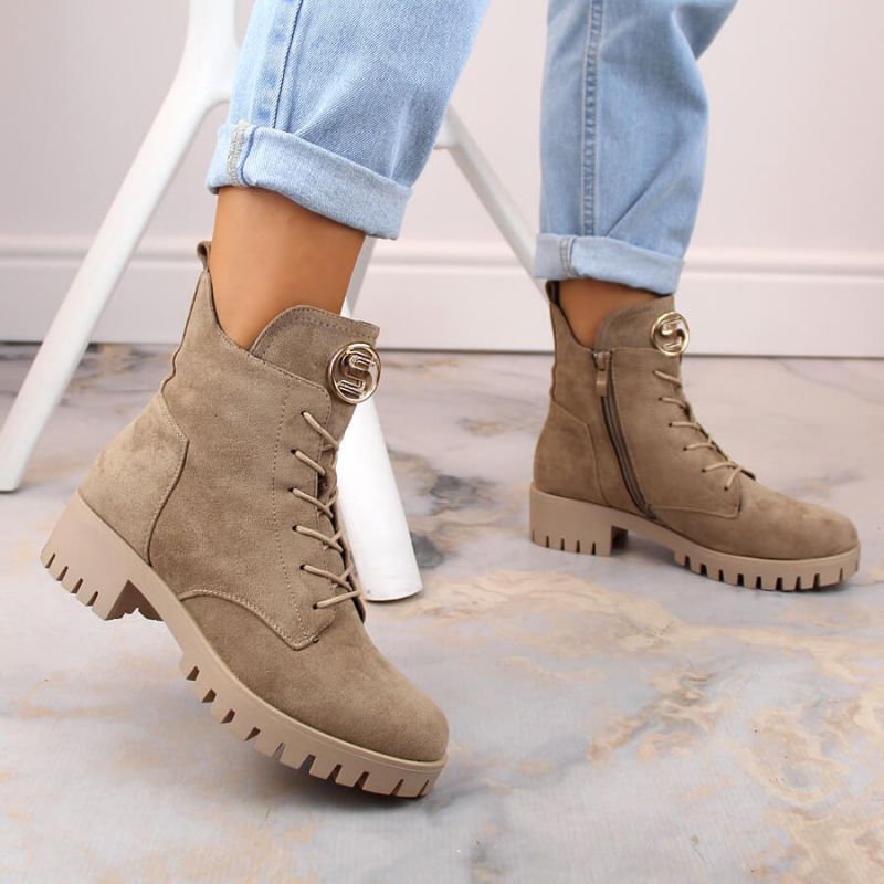 Insulated suede ankle boots with high heel and platform M.Daszyński W SAN22, beige