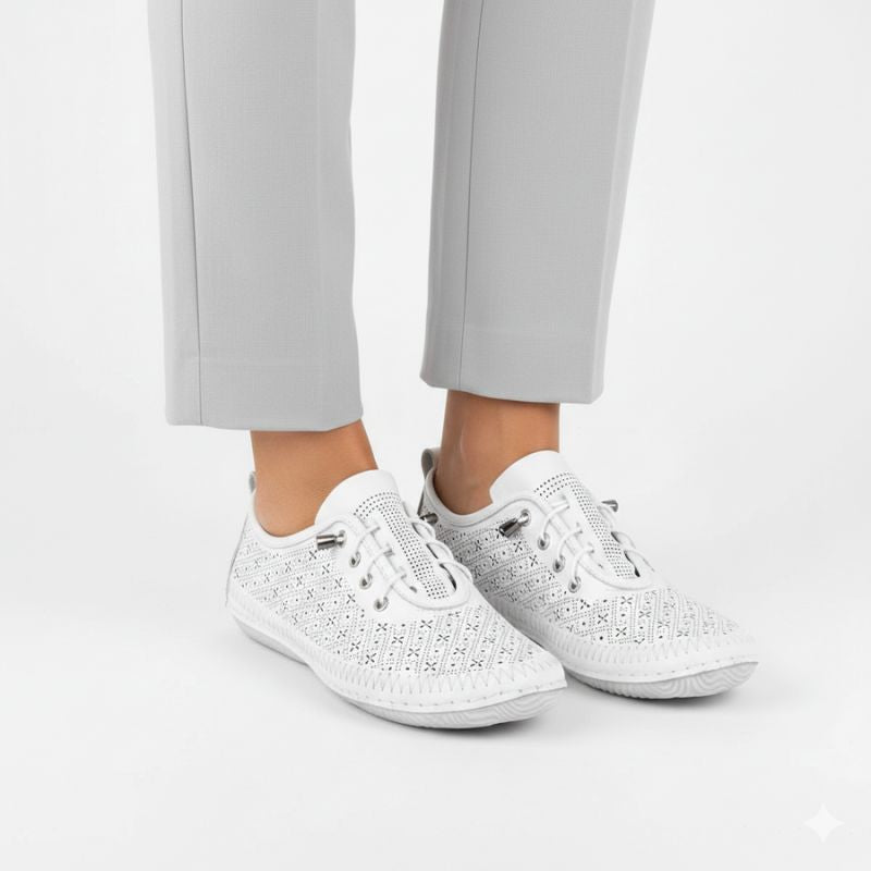 Women's leather openwork shoes, white, T.Sokolski 1302