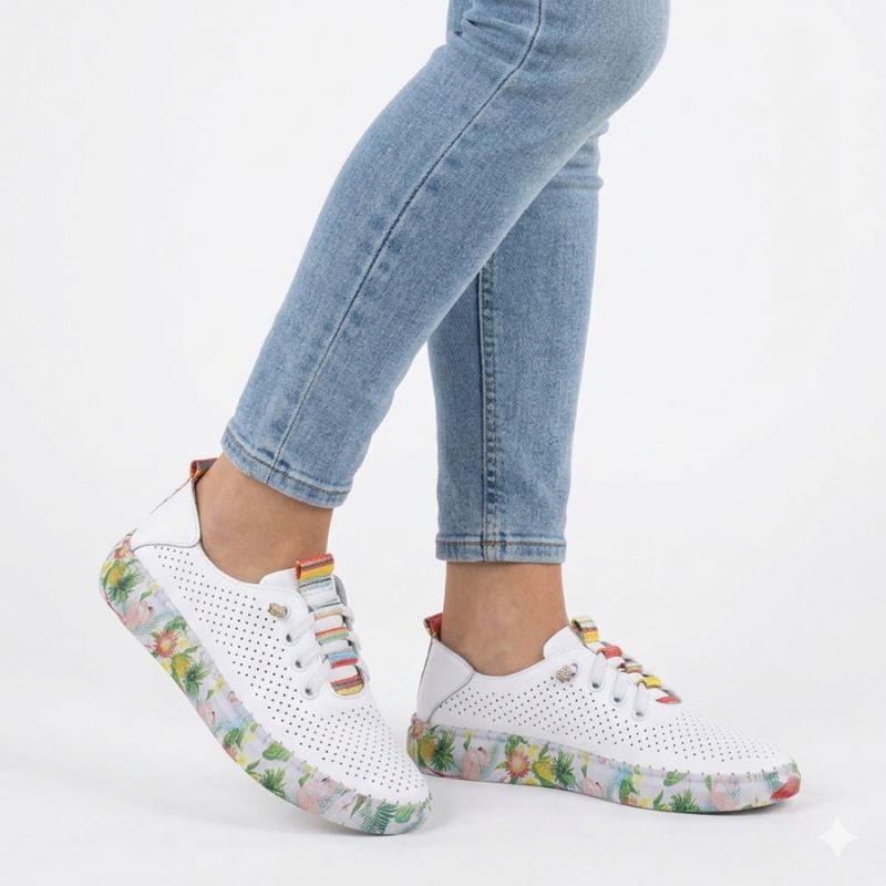 Women's leather openwork shoes white Artiker 58C0597