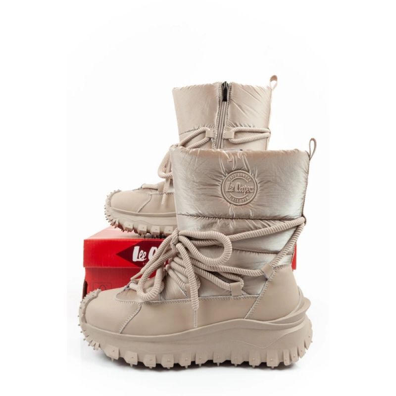 Lee Cooper women's winter trekking sports shoes, insulated, beige, natural leather