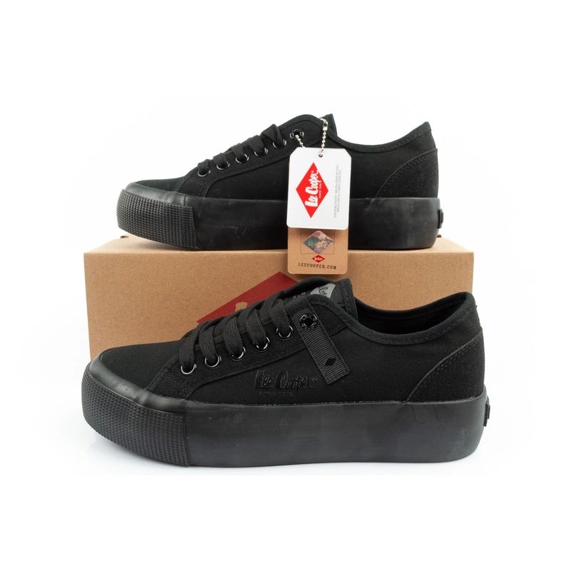 Lee Cooper women's sports shoes fabric platform sneakers black