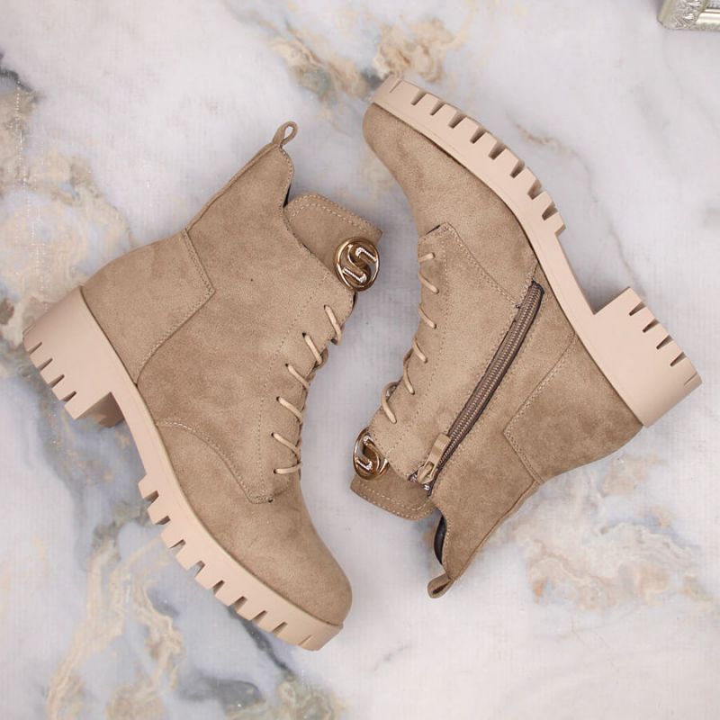 Insulated suede ankle boots with high heel and platform M.Daszyński W SAN22, beige