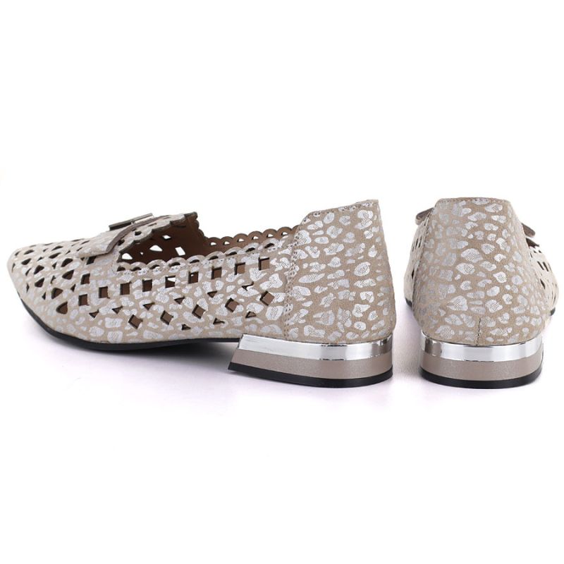 Women's leather openwork taupe shoes Vinceza 99205