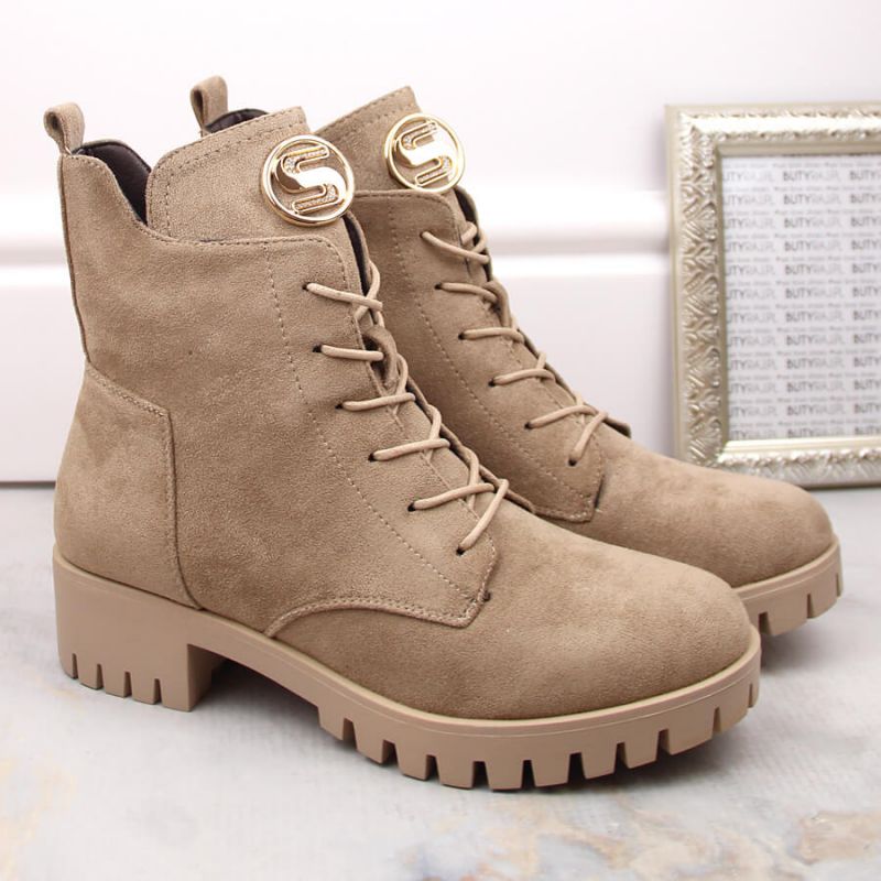 Insulated suede ankle boots with high heel and platform M.Daszyński W SAN22, beige