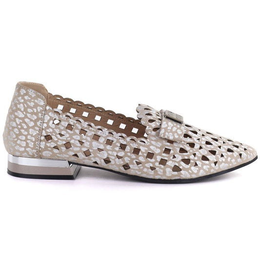 Women's leather openwork taupe shoes Vinceza 99205