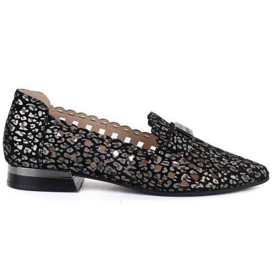 Women's leather openwork shoes, black, Cambell 35307