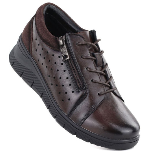 Women's leather openwork wedge shoes, brown Vinceza 39977