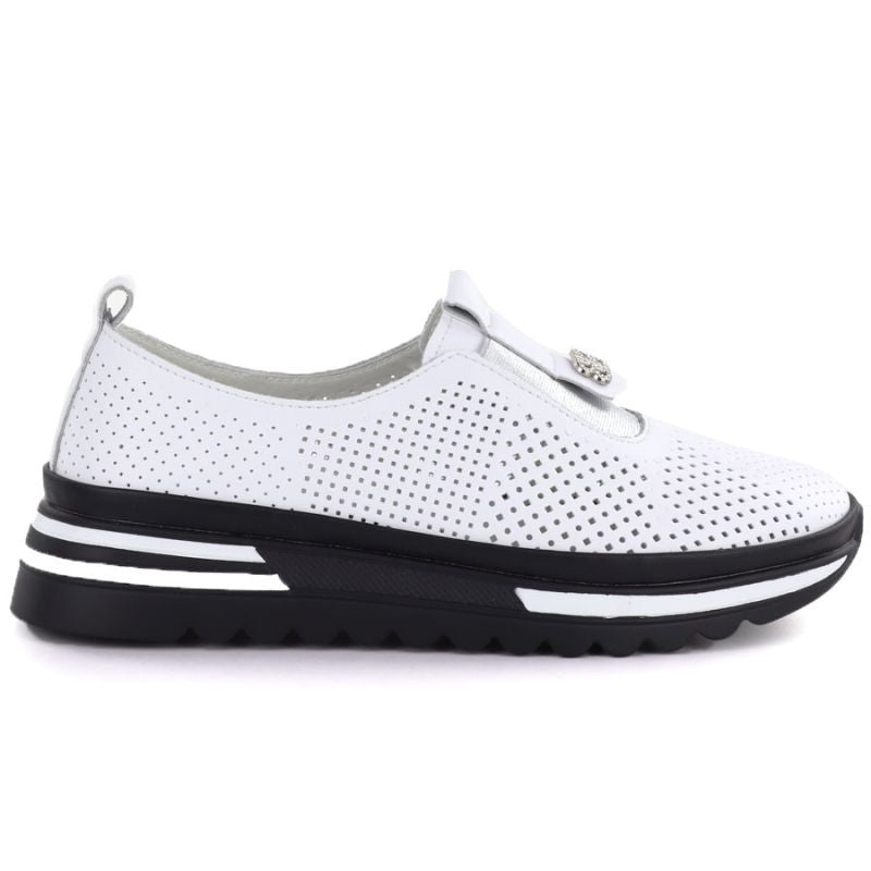 Women's leather openwork platform shoes, white, S.Barski 7092