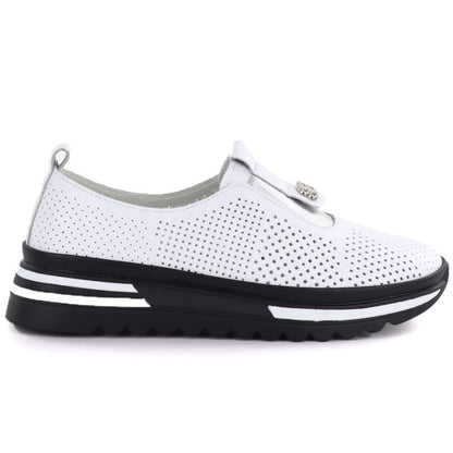 Women's leather openwork platform shoes, white, S.Barski 7092
