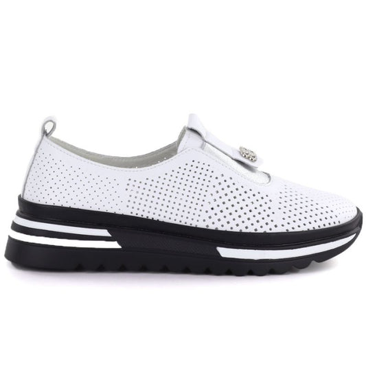 Women's leather openwork platform shoes, white, S.Barski 7092