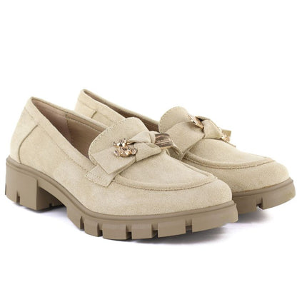 Women's suede shoes with decoration, beige M.Daszyński MR23106