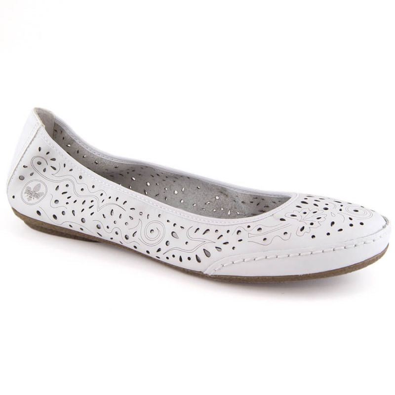 Rieker W RKR649 comfortable leather openwork shoes, white