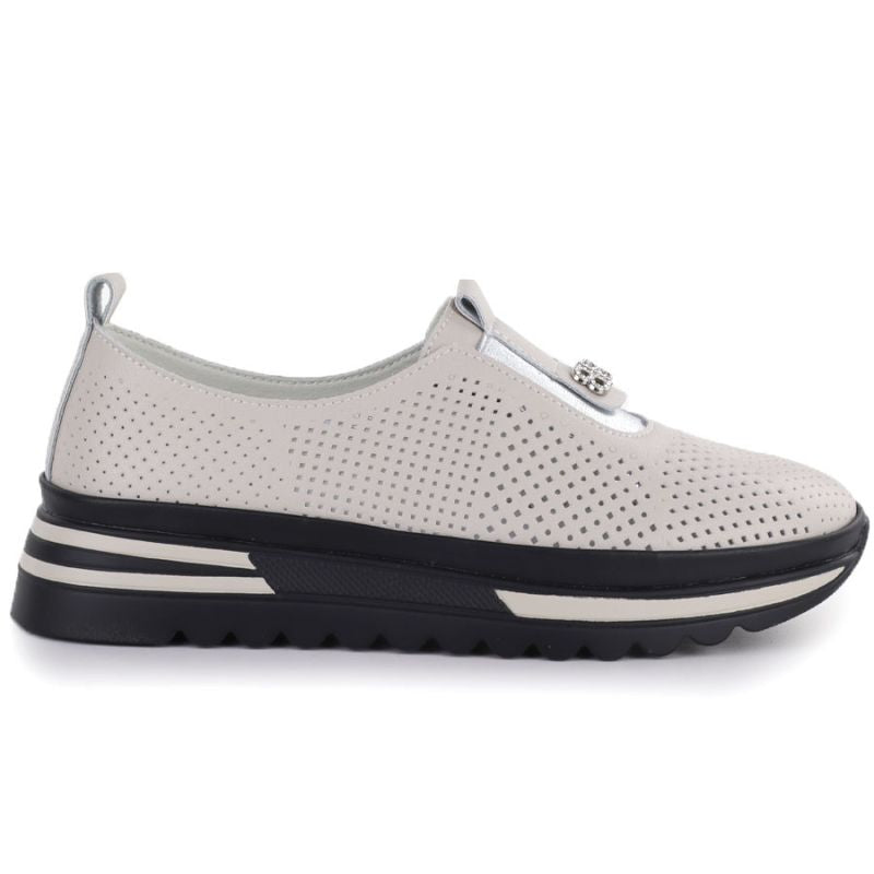 Women's leather openwork shoes on a beige platform S.Barski 7092