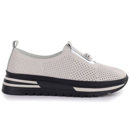 Women's leather openwork shoes on a beige platform S.Barski 7092