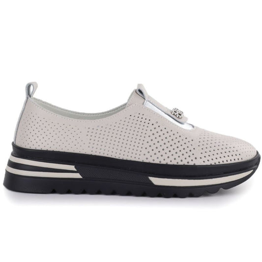 Women's leather openwork shoes on a beige platform S.Barski 7092
