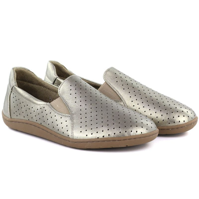 Leather openwork barefoot shoes, gold, M.Daszyński OL38-2