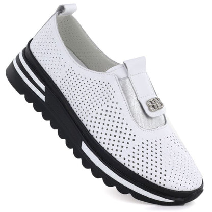 Women's leather openwork platform shoes, white, S.Barski 7092