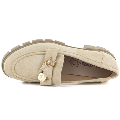 Women's suede shoes with decoration, beige M.Daszyński MR23106