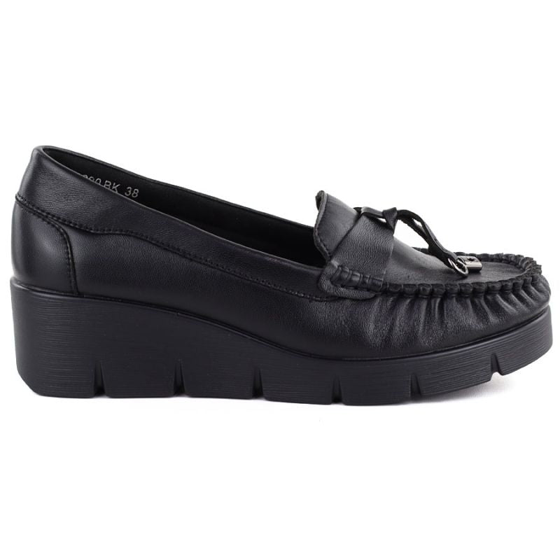 Black leather wedge moccasin shoes Vinceza 39990