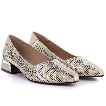 Women's leather openwork shoes, beige, Vinceza 99201