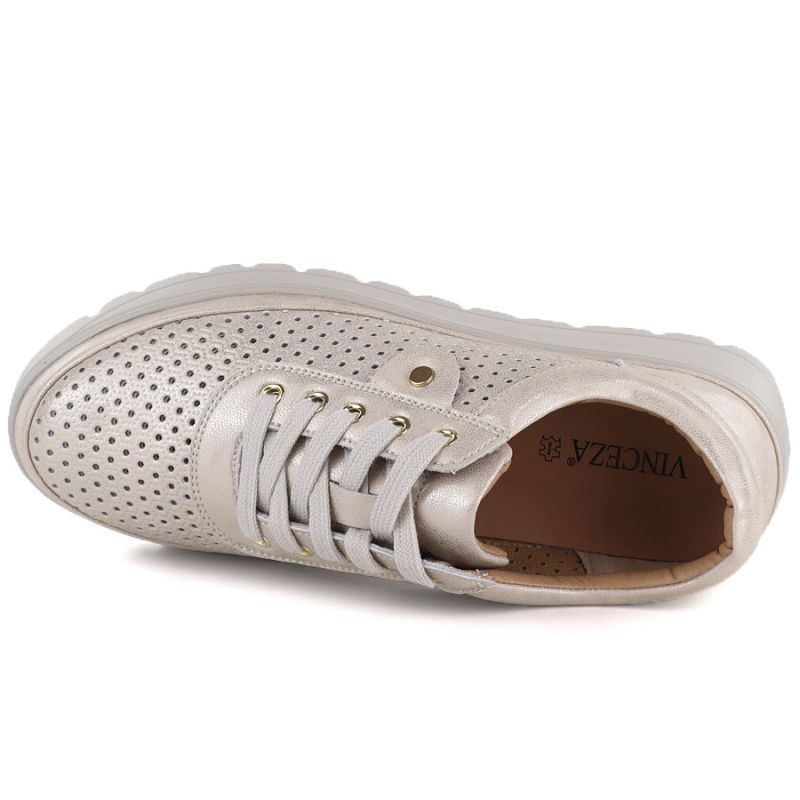 Women's leather openwork shoes, gold, Vinceza 79629