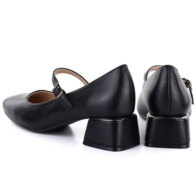 Women's block heel shoes with a strap, black Potocki 12815