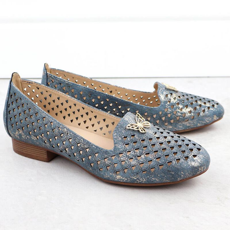 Women's openwork low-heeled shoes, blue M.Daszyński SA222-3
