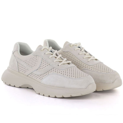 Women's leather sports shoes with openwork pattern, beige, Vinceza 41507