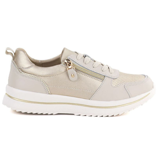 Women's leather low shoes in beige and gold eVento 9784