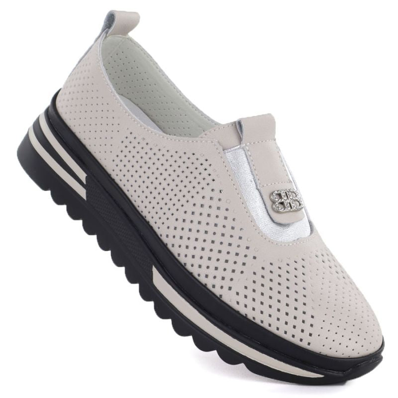 Women's leather openwork shoes on a beige platform S.Barski 7092