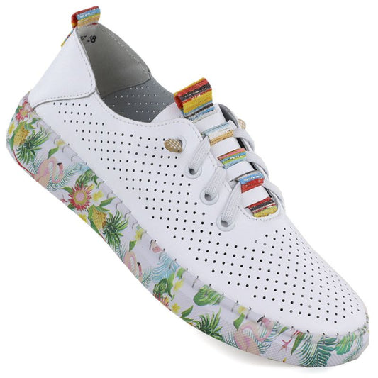 Women's leather openwork shoes white Artiker 58C0597