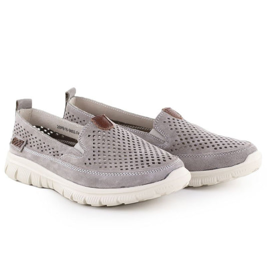 Women's leather openwork shoes gray eVento 9802