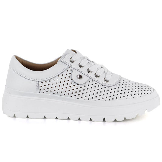 Women's leather openwork shoes, white, Vinceza 79629