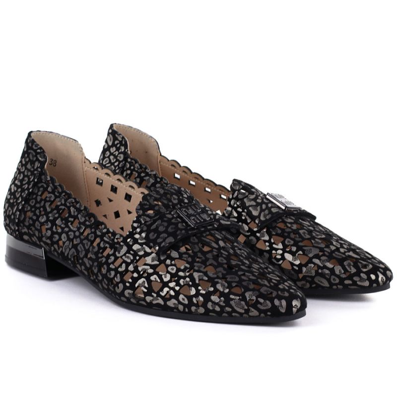 Women's leather openwork shoes, black, Cambell 35307