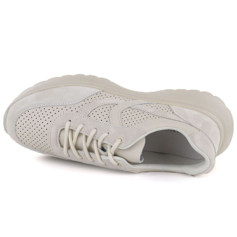 Women's leather sports shoes with openwork pattern, beige, Vinceza 41507