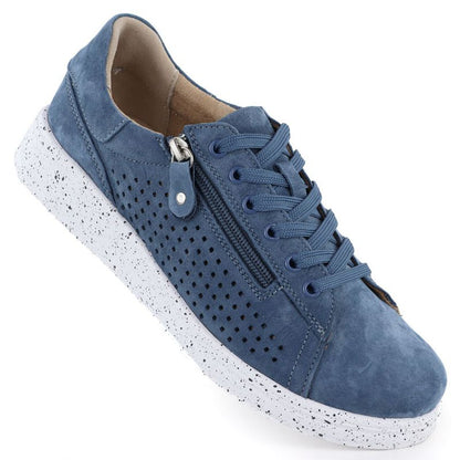 Women's leather openwork shoes on a blue platform M.Daszyński 26PB17-04