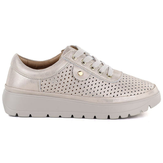 Women's leather openwork shoes, gold, Vinceza 79629