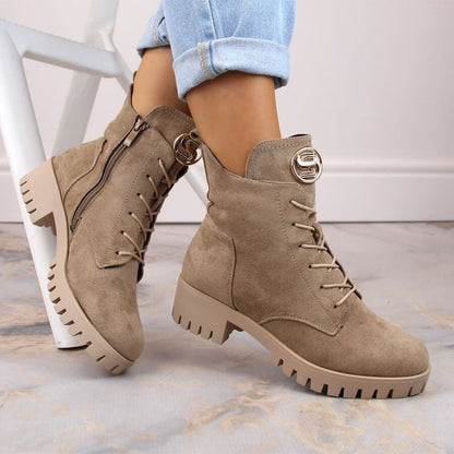 Insulated suede ankle boots with high heel and platform M.Daszyński W SAN22, beige
