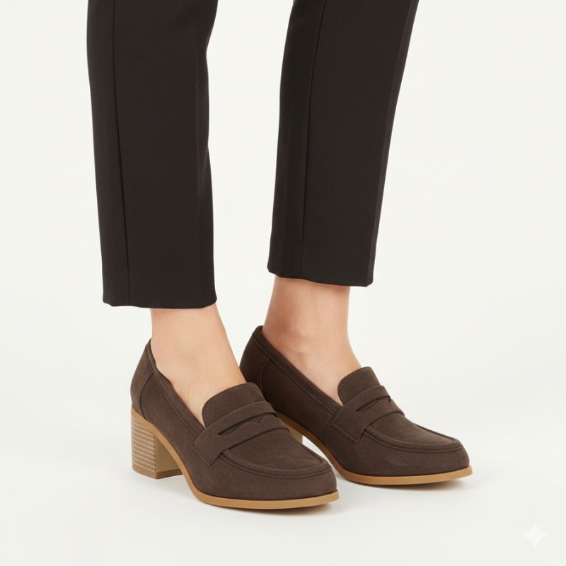 Women's suede brown lords heeled shoes M.Daszyński MR2201D-3A