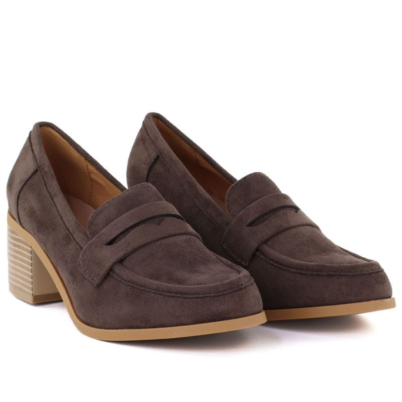 Women's suede brown lords heeled shoes M.Daszyński MR2201D-3A