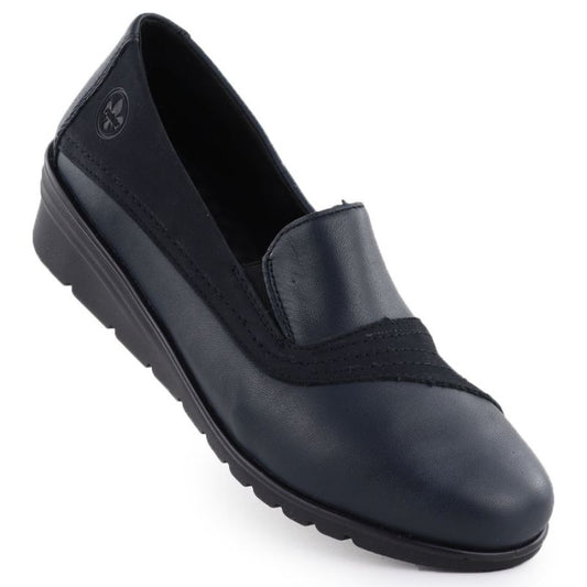Women's leather wedge shoes, navy blue, Rieker L5356-14