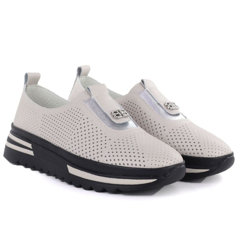 Women's leather openwork shoes on a beige platform S.Barski 7092
