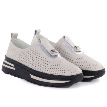 Women's leather openwork shoes on a beige platform S.Barski 7092