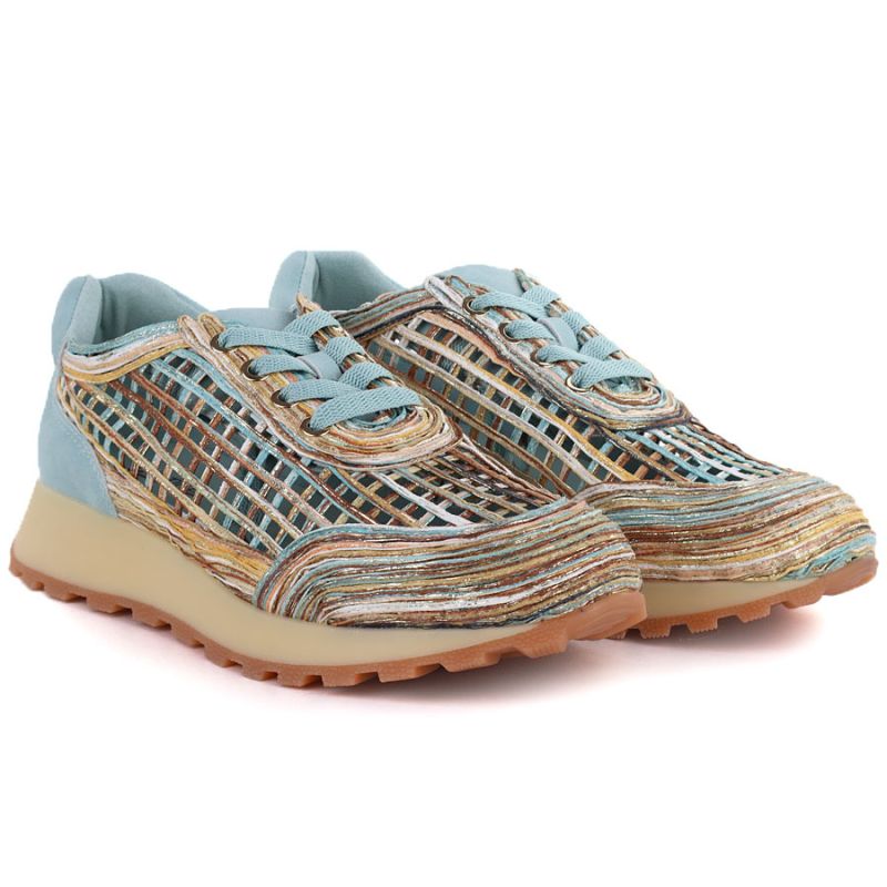 Women's openwork shoes in blue and beige Artiker 58C1289