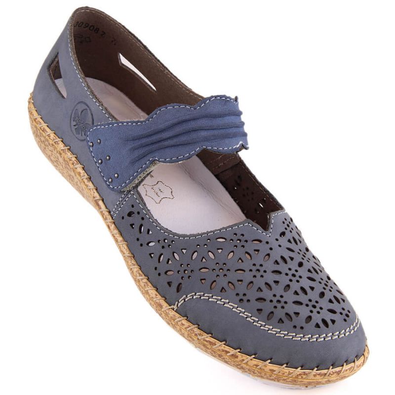 Rieker W RKR648 blue openwork leather shoes